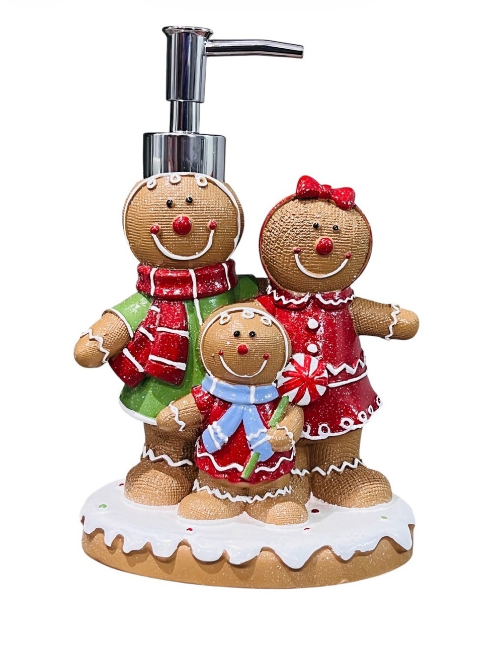 Red & Green Gingerbread Family Christmas Soap Dispenser new